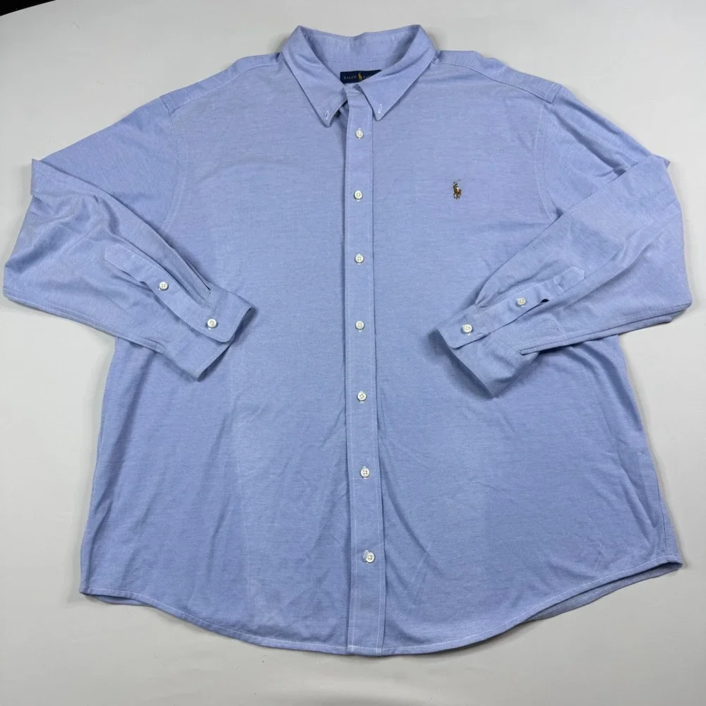 Polo Ralph Lauren Knit Oxford Shirt Mens 3XB Blue Long Sleeve Button Down Flesh
